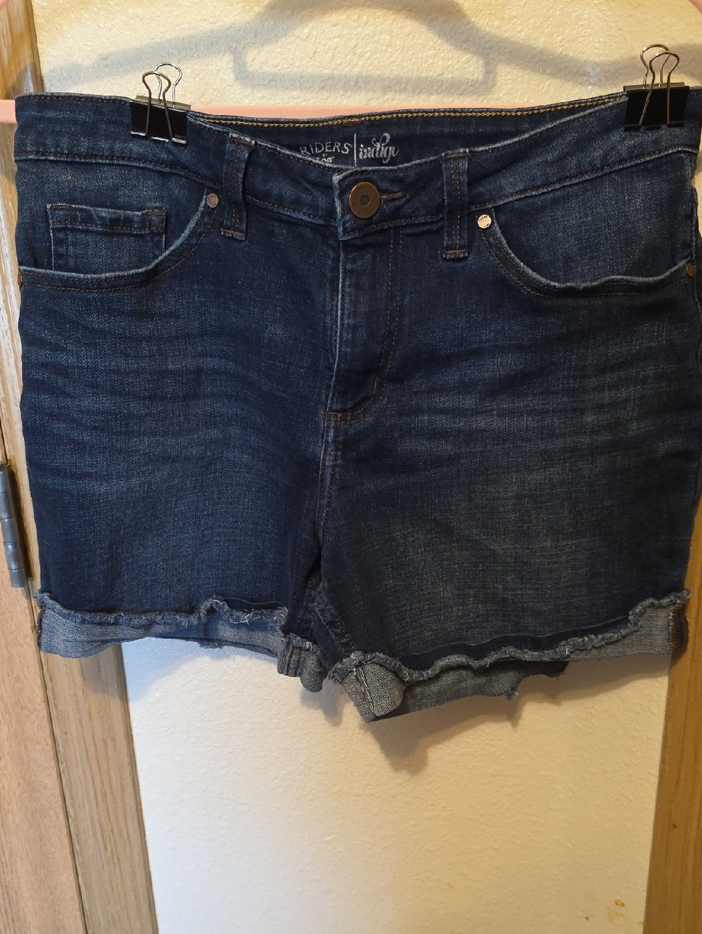 Riders by Lee Dark Indigo Frayed Hem Denim Shorts